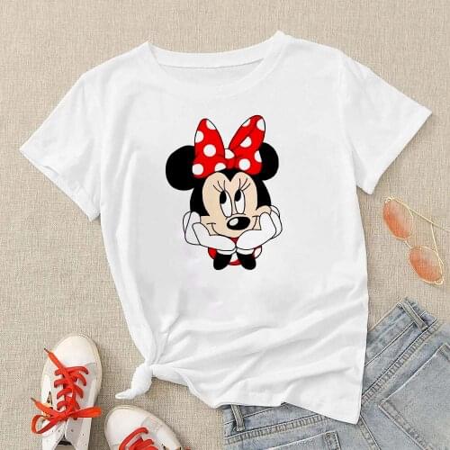 Disney T Shirts Fashion New Summer Short Sleeve Girls Tshirts Mickey Mouse Cartoon Graphic Tees Girls Ladies Female Clothes