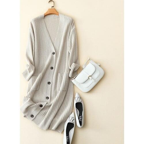 100% cashmere v neck cardigan long women fashion winter buttons sweater coat oversized female thick outerwear