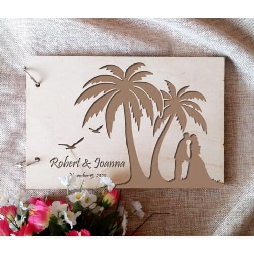 Personalized Guest Book Engraved Wooden Guest Book Baech Rustic Wedding GuestBook Tropics Wood Palm Guest Book Bridal Shower