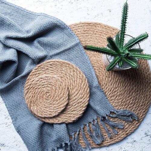 Flax Straw Weave Round Placemats Table Heat Insulation Pad Non-Slip Bowl Coaster Home Kitchen Accessories