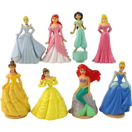 8pcs/set 4.5-5cm Disney Princess Anna Elsa Mermaid Cinderella Sleeping Beauty Belle Mini Dolls PVC Model Decoration Figure Toys