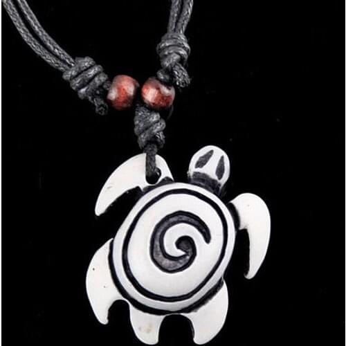 Fashion men womens Hawaiian style yak bone carving fishhook surfer turtles charm pendant necklace gift MN192