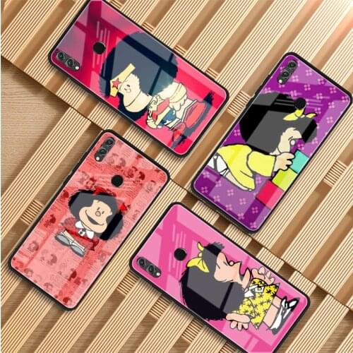 Cartoon Mafalda Painted Tempered Glass Phone Case For Huawei P20 P30 P40 P40 Lite Pro Psmart Mate 20 30 Cover Shell