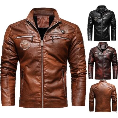 Winter Leather Jacket Men Youth Man Motorcycle Jacket Men Thickening 2020 Autumn And Winter New Casual Men’s Jacket PU Brown