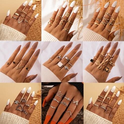 Docona 10 Style Boho Infinity Love Moon Rings Set for Women Gold Color Geometric Shell Finger Rings Ladies 2021 Jewelry Anillos