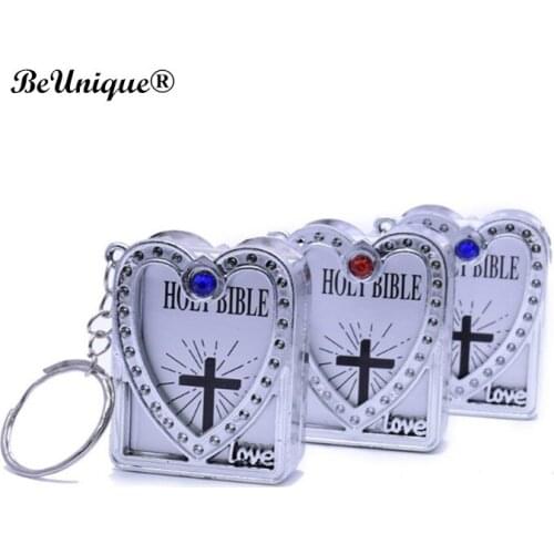 New Arrival heart-shape Mini bible book Keychain Love cross Pendant holy Scripture keyring creative Christian religious gifts