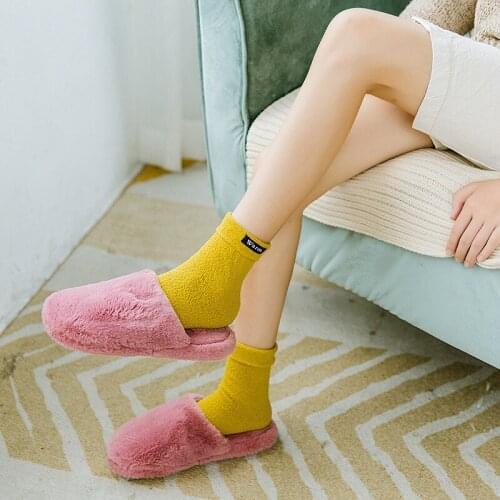 New winter womens socks Pure color double-sided camel hair ladies tube socks Comfortable and warm sleeping socks