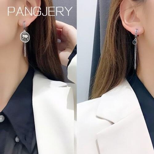 PANGJERY 925 Sterling Silver Elephant Zircon Earrings for Women INS Fashion Vintage Exquisite Asymmetry Party Fine Jewelry Gifts