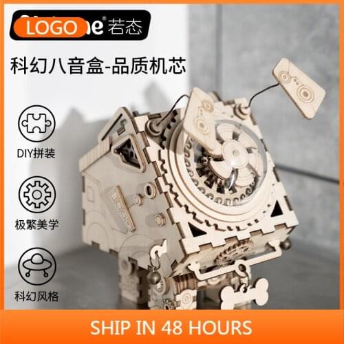 Crafts Rhyme DIY Creative Gifts 3D Wooden Music Box Mechanical Music Box Robot Home Pendulum antique