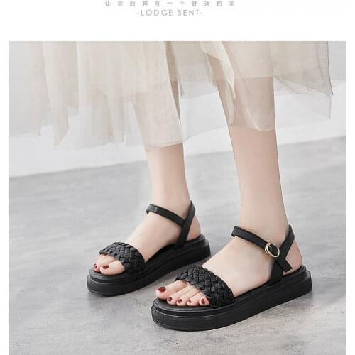 Women Sandals 2020 Summer New Leather Thick-soled Casual Designer Shoes flats sandalias mujer female de verano platform