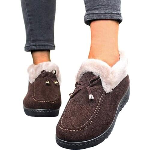 Low Heel Warm Non-slip Cotton Boots Women Winter Plush Lined Cotton Shoes Comfortable Durable Flat Boots