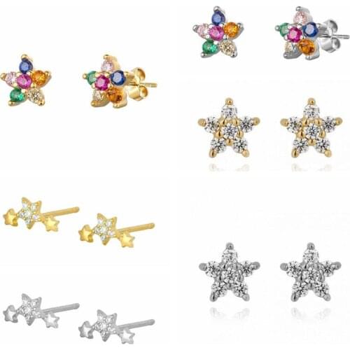 925 Silver Ear Needle Exquisite Star Stud Earrings for Women Colorful Crystal Earrings Korean Fashion Anniversary Party Jewelry