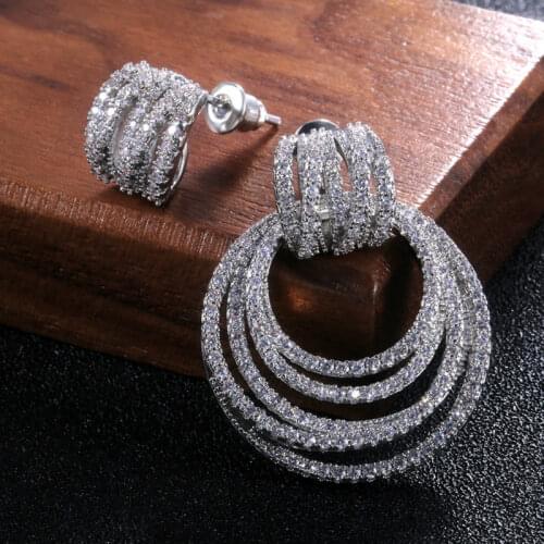 Uilz Fashion Simple Luxury Round Multi-layer Zirconia Crystal Dangle Earrings for Women Party Dinner Dress Jewelry UEL1167