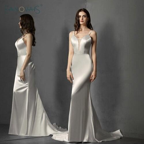 Shinny Satin Simple Wedding Dresses Beach Wedding Gowns Mermaid Dress for Wedding Party Vestido de Novia Robe de Mariee