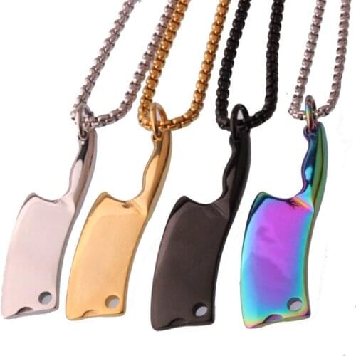 High Quality Stainless Steel Silver Color/Gold/Black/Mutil-Color kitchen knife Design Jewelry Men Boys Pendant Necklace 24"*3mm