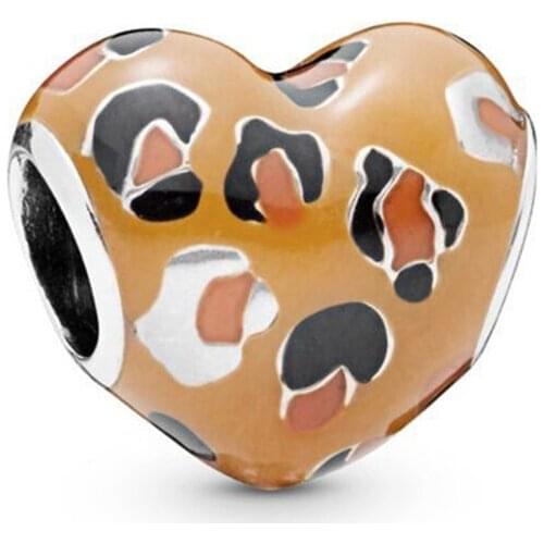 Yellow Enamel Leopard Print Bead Fit Original Pandora Charms Bracelet Heart Beads Pulseiras for Women Jewelry Gifts DIY Berloque