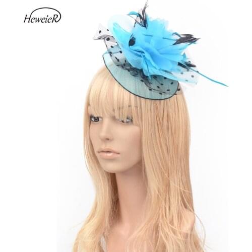Handmade Women Lady Girls Net Mesh Feather Fascinators Hats Hair Clips Headdress Headwear Hairpiece Wedding Party Accessories