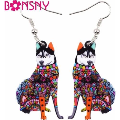 Bonsny Big Long Animal Acrylic Stud Dangle Drop Sitting Husky Earrings 2018 News Fashion Jewelry For Girls Women Original Design