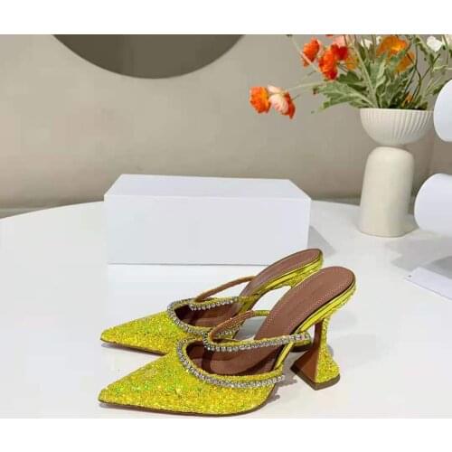 New Season Women Shoes Am Glitter Gilda Mules Crystal 95mm Heels Real Photos