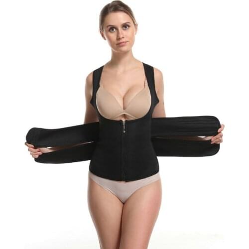 Women Stomach Slimming Belt Men Corset Shaping Tops Slimming Waist Trainer Body Shaping Double Belt Sweat Vest with Zipper