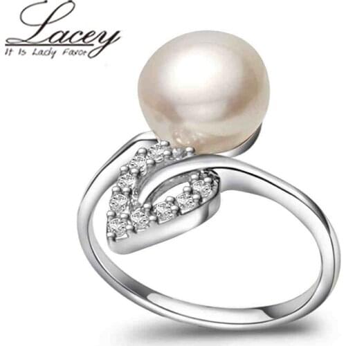 Sterling 925 silver Pearl ring for women real freshwater natural Pearl Ring big fine pearl engagement rings white pink purple