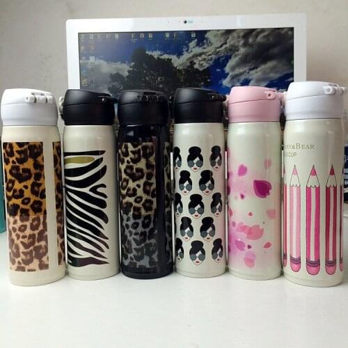 1PC 500ML Leapard 304 Stainless Steel Thermo Mugs Vacuum Cup Water Bottle Vacuum Flask Outdoor Kettle Random Color KK 3057