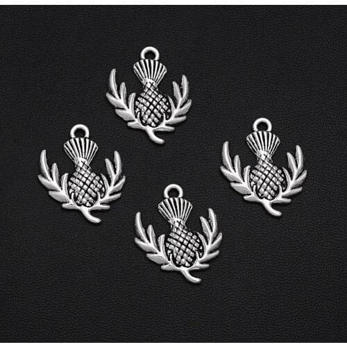 12pcs/Lots 20x23mm Antique Silver Plated Thistle Charms Flower Pendants For DIY Necklace Jewellery Crafts Wholesale Drop Ship