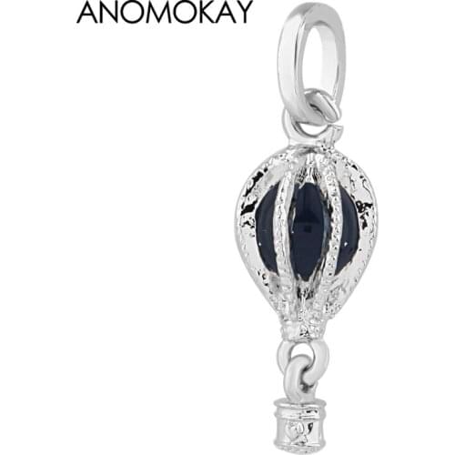 Romantic Travel Dark Blue Hot Air Ballon Charm Pendant fit Bracelet Necklace Royal Blue Oval Ballon Bead for DIY Jewelry 2 PCS