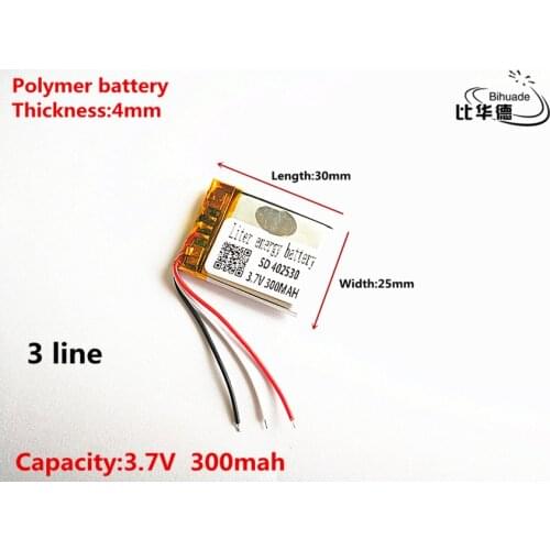 3 line Good Qulity 3.7V,300mAH,402530 Polymer lithium ion / Li-ion battery for TOY,POWER BANK,GPS,mp3,mp4