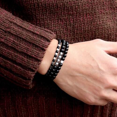 2021 Fashion 3pcs/set Men Bracelet Natural Hematite Matte Stone Beads Braslet For Hombre Hiphop Rock Charm Braslet Accessories