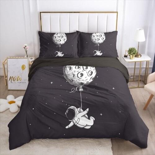 3D Black Bedding Sets Duvet Cover Set Quilt/Comforter/Blanket Cases Pillow case Outer Space Design Full Double size Bed Linen