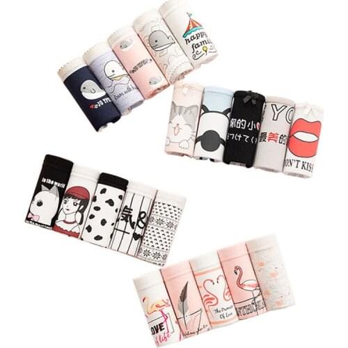5pcs/lot Cute girls underwear mid-waist sexy hip lift female cotton student cotton fabric Briefs women underwear