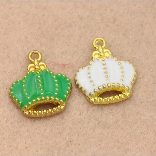 5pcs Gold Color Enamel Crown Charm Pendants for Jewelry Making Earrings Necklace Accessories DIY Jewelry Findings 16x18mm