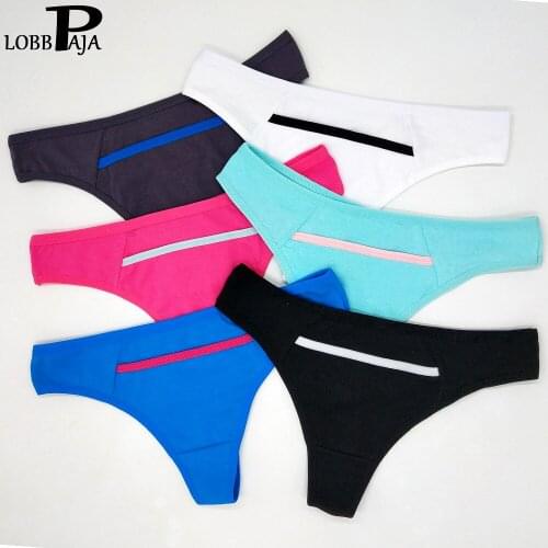 6 PCS/Lot Sexy Thongs G-strings T-back Women Underwear Young Girls Cotton Low Waisted Ladies Knickers Panties M L XL#7399