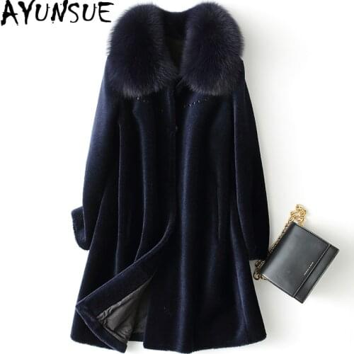 AYUNSUE Winter Jacket Real Fur Coat Women Fox Fur Collar 100% Wool Fur Coats and Jackets Women Plus Size 5xl XESD1812 KJ3825