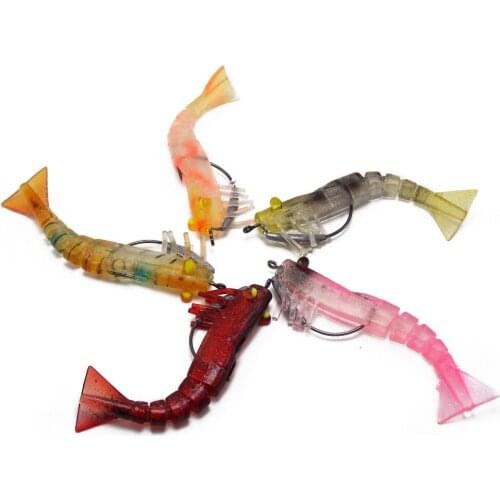 CATCHSIF 5pcs 9g Soft Shrimp bait with Weighted fishing Hook Flexible Textile Jointing Body lures kit