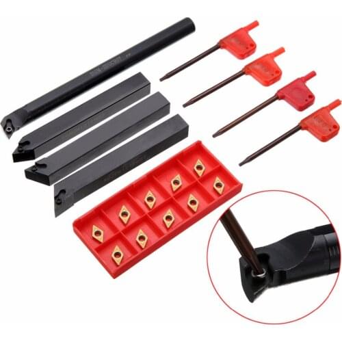 4pcs Mayitr Lathe Boring Bar Turning Tool Holder 12mm Shank Diameter + 10pcs High Hardness DCMT0702 Carbide Inserts+ 4pcs Wrench