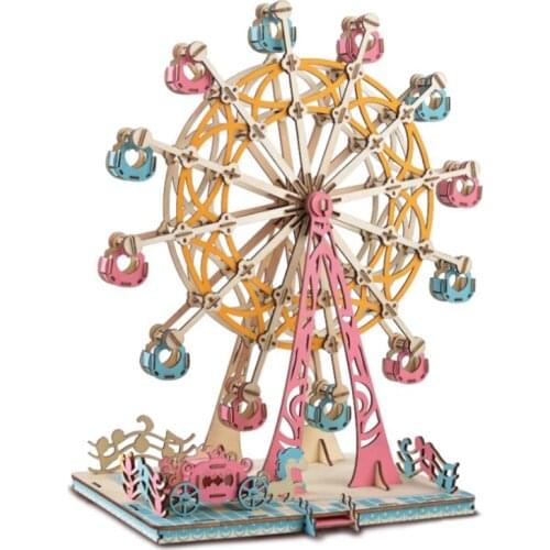 DIY Model toys 3D Wooden Puzzle-Rotating happy Ferris wheel Wooden Kits Puzzle Game Assembling Toys Gift for Kids Adult P38