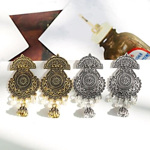 Ethnic Jhumka Earrings for Women Bohemian Vintage Turkish Silver Color Pearl Tassel Earring Indian Turkey Jewelry Ladies Bijoux
