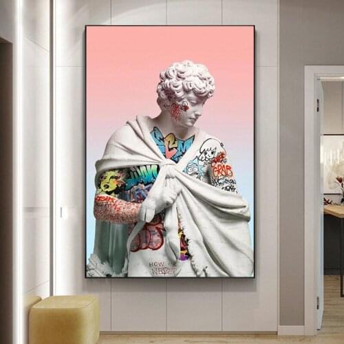 Graffiti Street Art Vaporwave Sculpture of David Canvas Art Posters and Of David Canvas Paintings on The Wall Picture Home Decor