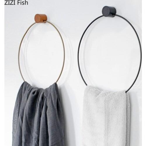 Creative Round Towel Rack Metal Shelf Punch Free Wall Mount Decoration Towel Rack Household Products