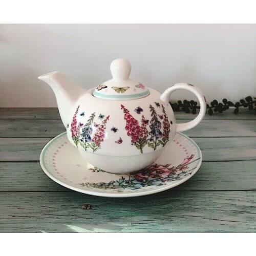 Creative ceramic cold kettle teapot flower teapot coffee kettle tray Lavender pattern Home Office