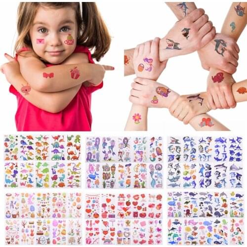 Cartoon Animals Sticker Shark Dinosaur Mermaid Pattern Sticker Animal Theme Party Kids Favor Birthday DIY Fake Tattoo Decoration