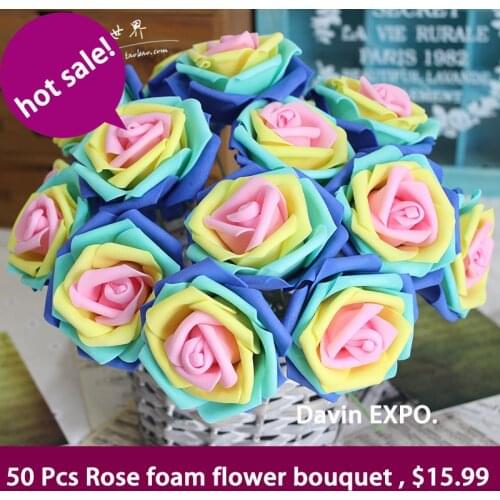 NEW 50pcs Rose Decorative Flower Bouquet Artificial PE Foam Flowers For Wedding diy home Christmas diy Decoration fake flowers