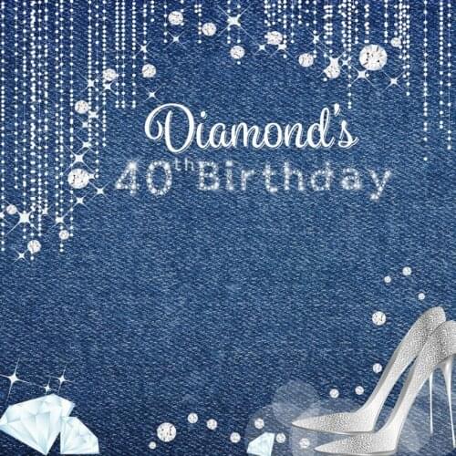 Custom Denim Diamonds Cinderella Crystal Shoes 40th Birthday Sparkly Beaded backgrounds Computer print party backdrops