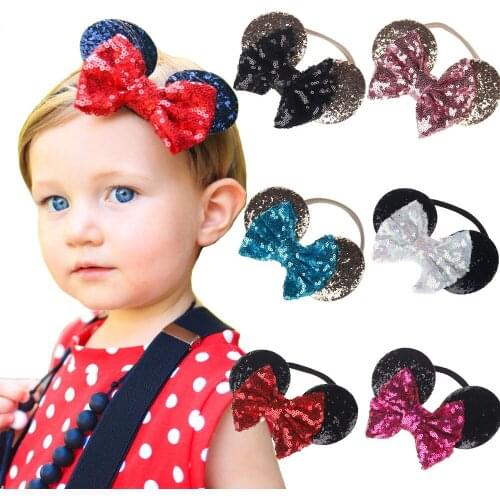 MengNa 24pcs/lot Wholesale Sequin Bow Headband With Nylon Headband Girls Nylon Headband Kids Sequin Hair Bow Headband