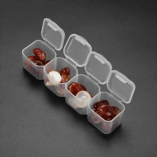 Portable 4 Grids Transparent Plastic Box Pill Beads Jewelry Storage Display Cases Organizer