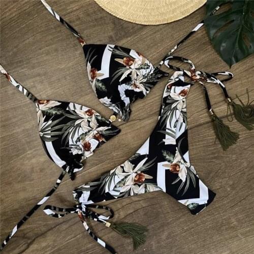 Printed triangle womens split swimsuit vacation swimsuit 2-piece suit girls bikini beach swimsuit