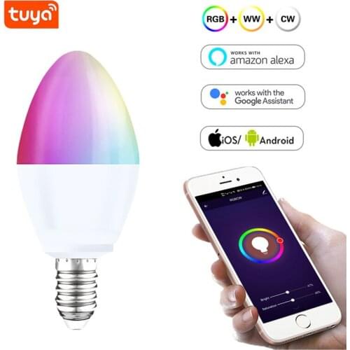 Tuya Smart Wifi LED Bulb E14 RGB+W+C Dimmable Light Bulb Remote Control Work With Alexa Echo Google Home Assistant