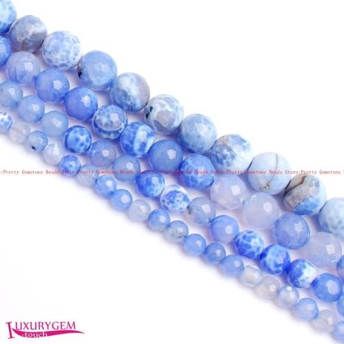 High Quality 6mm 8mm 10mm 12mm Blue White Color Natural Agates Faceted Round Shape Loose Beads Strand 38cm Jewelry Making wj400